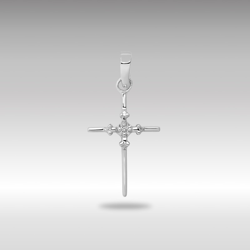 White Gold .01ct. Diamond Polished Budded Cross Pendant – Model PM5022-001-WA