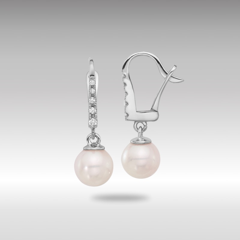 White Gold 6-7mm Rnd Wht Akoya Pearl and .085ct Dia Dangle Earrings – Model XFW838E
