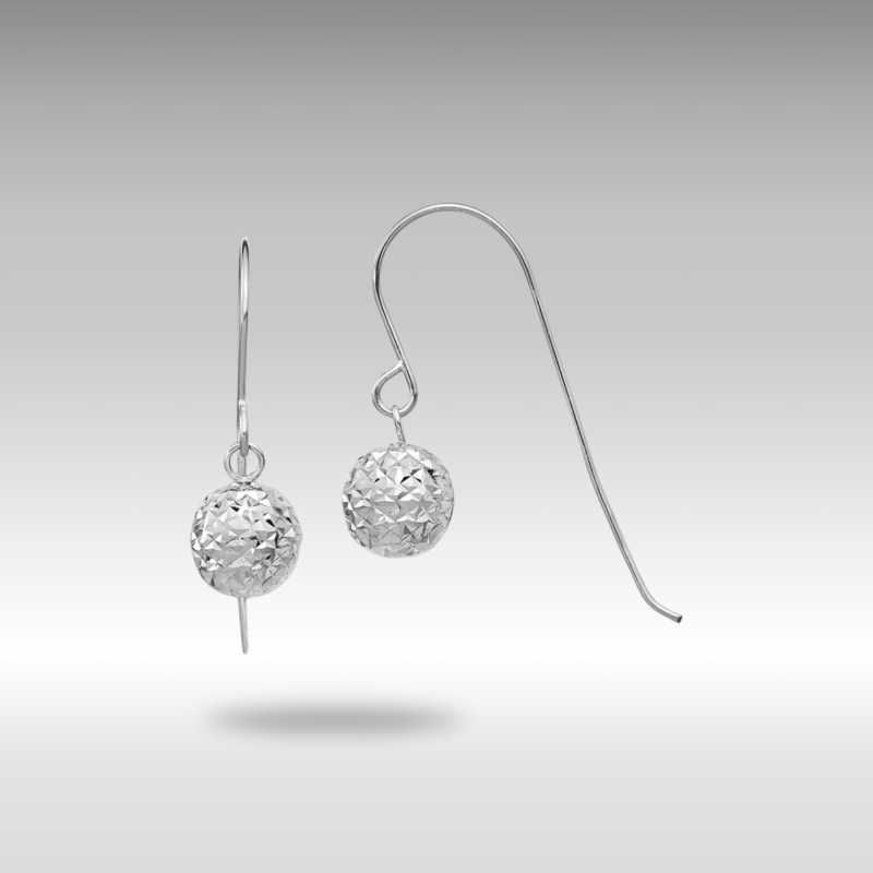White Gold 6mm Diamond Cut Ball Dangle Earrings Model-TL924