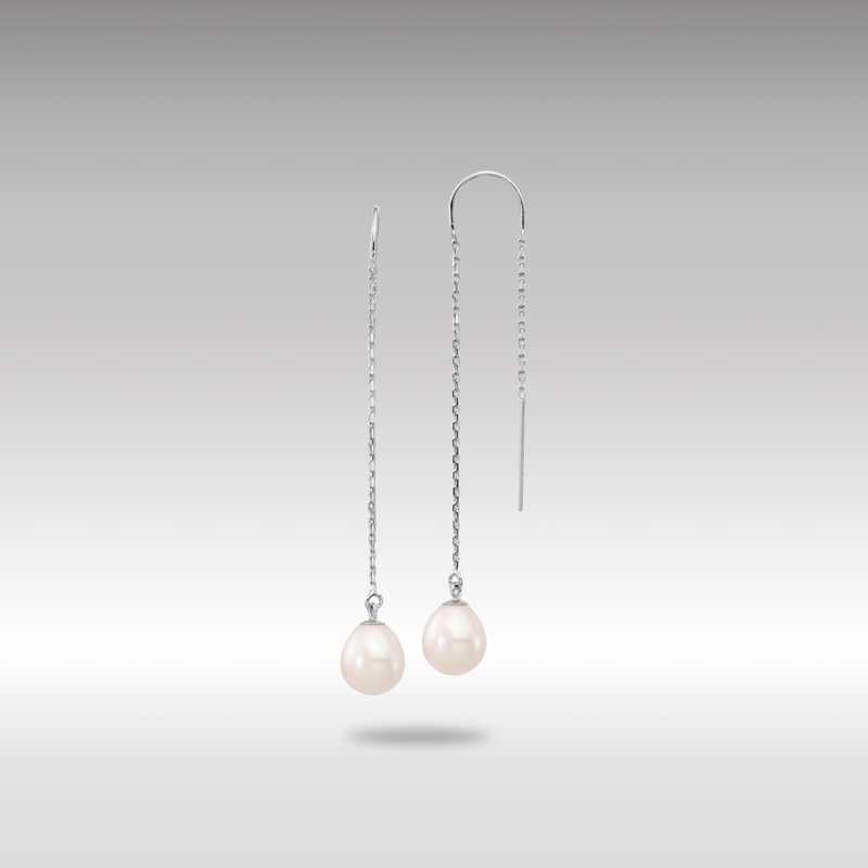White Gold 7-8mm White Teardrop FW Cultured Pearl Threader Earrings – Model XF707E