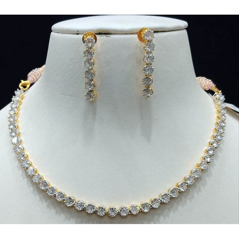 Zircon Necklace By  Colour Clear, Plating Gold CSNA4406