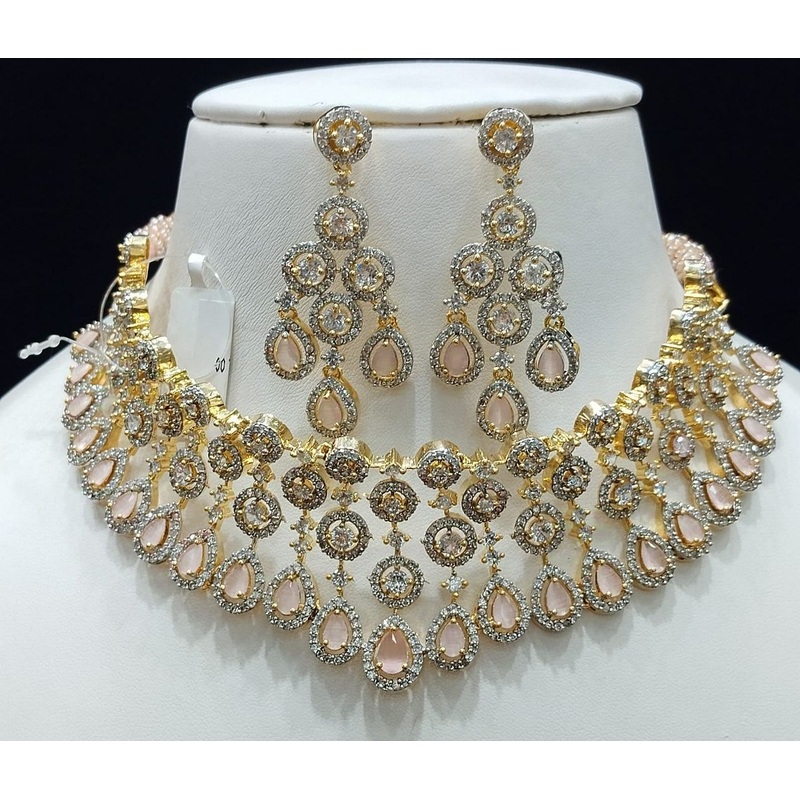 Zircon Necklace By  Colour Pink, Plating Gold CSNA4470