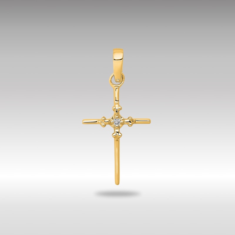 Gold 0.01ct. Diamond Polished Budded Small Cross Pendant – Model PM5022-001-YA