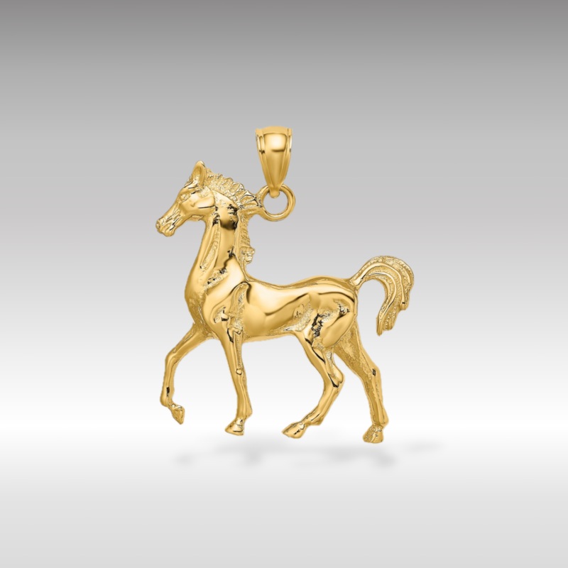 Gold 3D Polished Horse Pendant