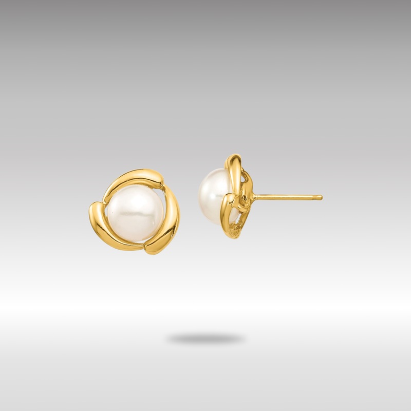 Gold 7-8mm White Button Freshwater Cultured Pearl Post Earrings – Model XF694E