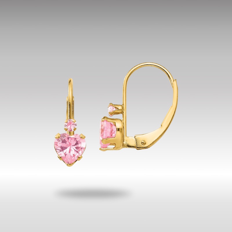 Gold Madi K Pink CZ Heart Leverback Earrings Model-SE2151