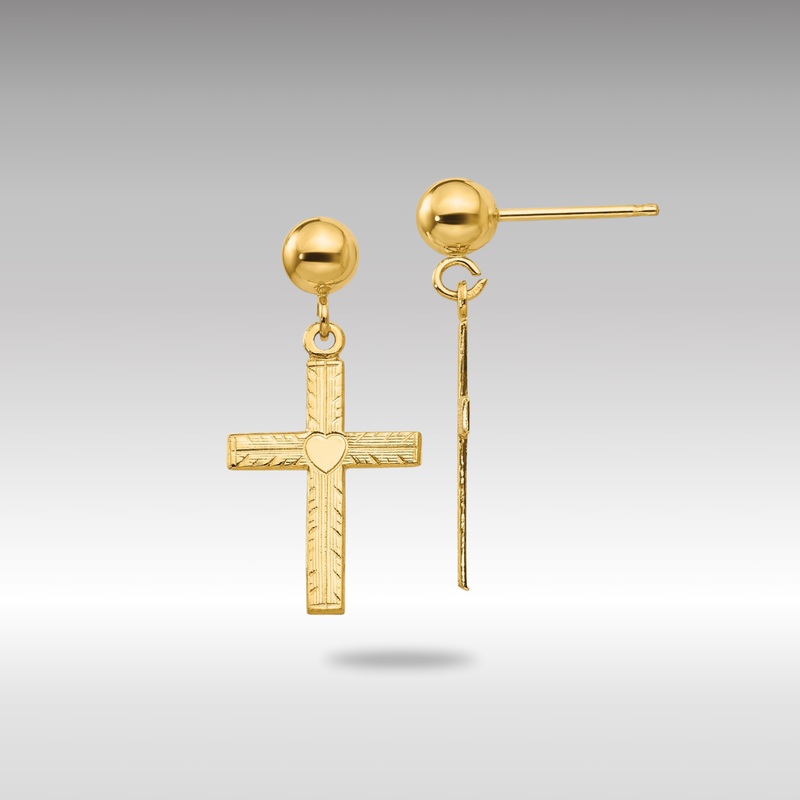 Gold Polished and Satin Cross Dangle Earrings – Model REL173