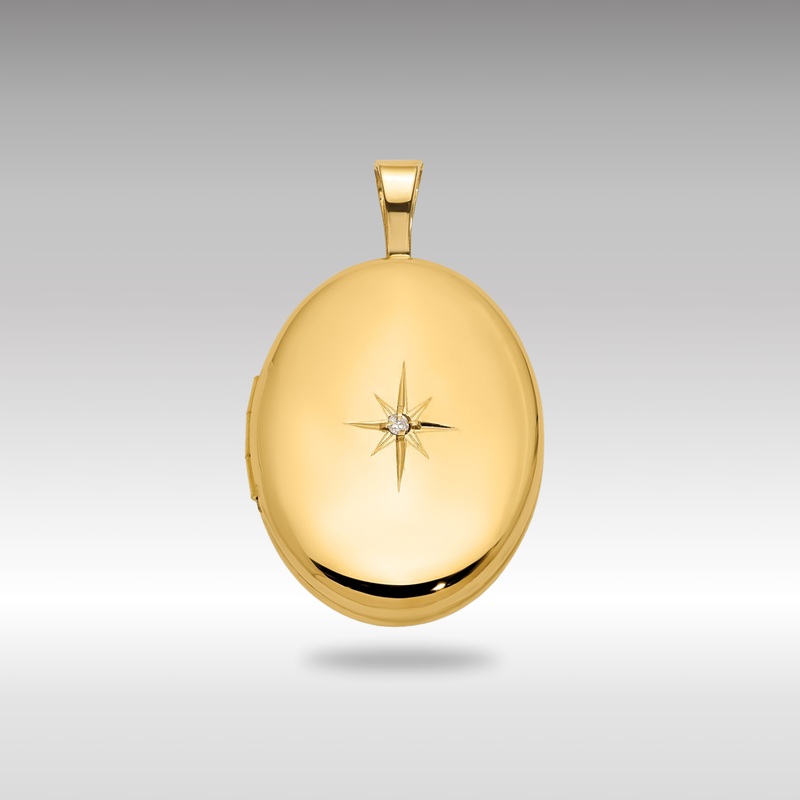 Gold Polished Diamond Star 16mm Medium Oval Locket Pendant – Model XL869