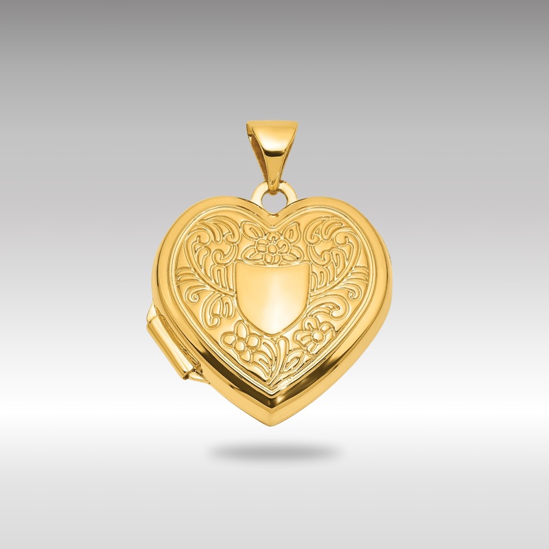 Gold Polished Fancy Floral Border and Crest 18mm Heart Locket – Model XL858