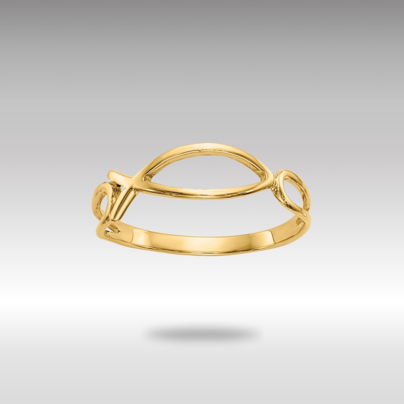 Gold Polished Ichthus Fish Ring Model-R135