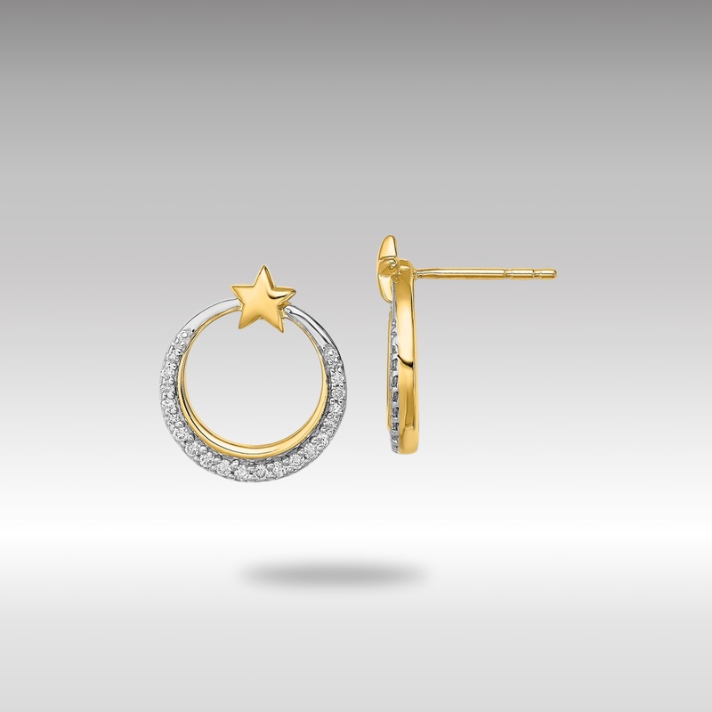 Gold Polished Moon and Stars Diamond Post Earrings – Model EM6789-015-YA