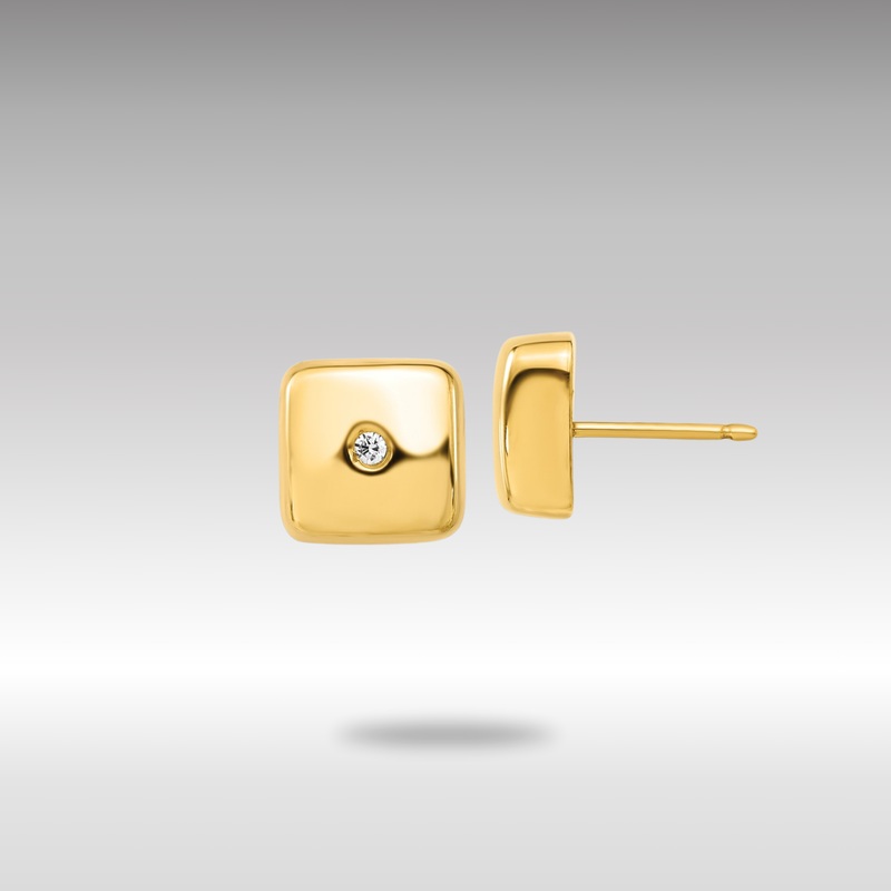 Gold Polished Square with CZ Post Earrings – Model YE234