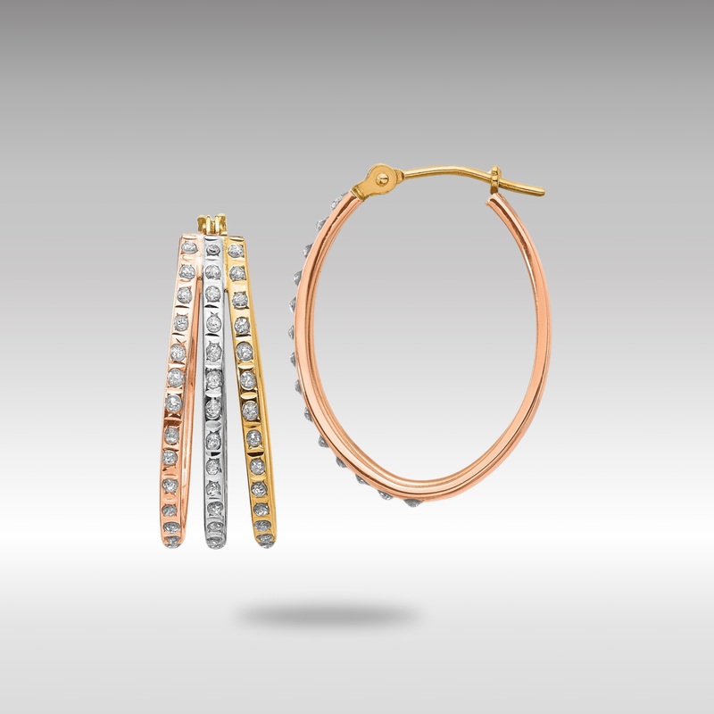Gold Tri-Color Diamond Fascination Three Oval Hoop Earrings – Model DF287