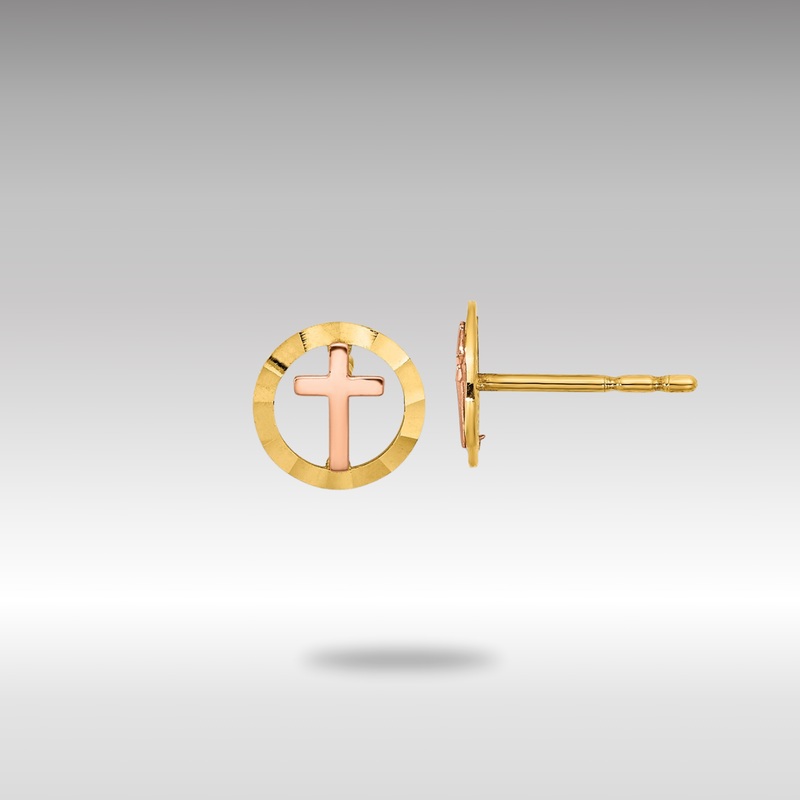 Gold Two-tone Circle with Cross Post Earrings – Model YE2119