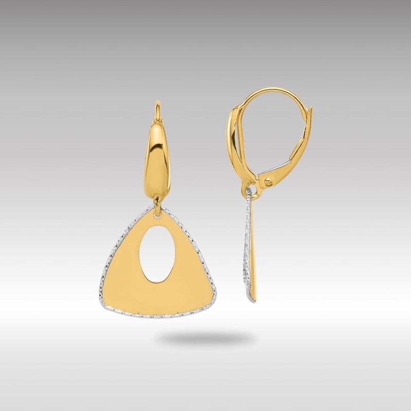 Gold Two-tone Pol and Dia-cut Triangle Dangle Leverback Earrings – Model LE2370