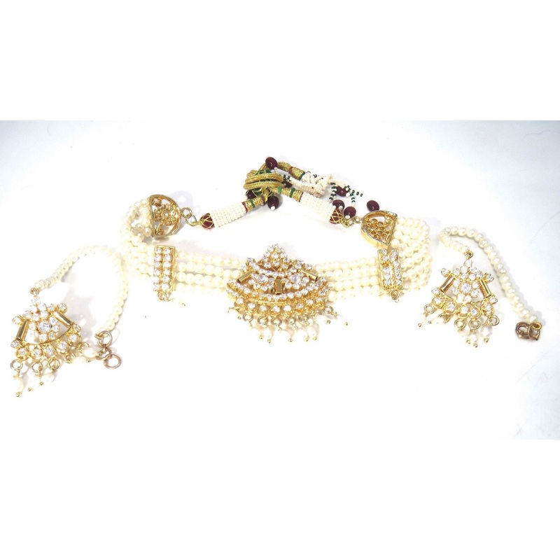 Jewelshingar Jewellery Fine Antique Polki Kundan Gold Plated Clear Colour Necklace For Women ( 60675ASP )