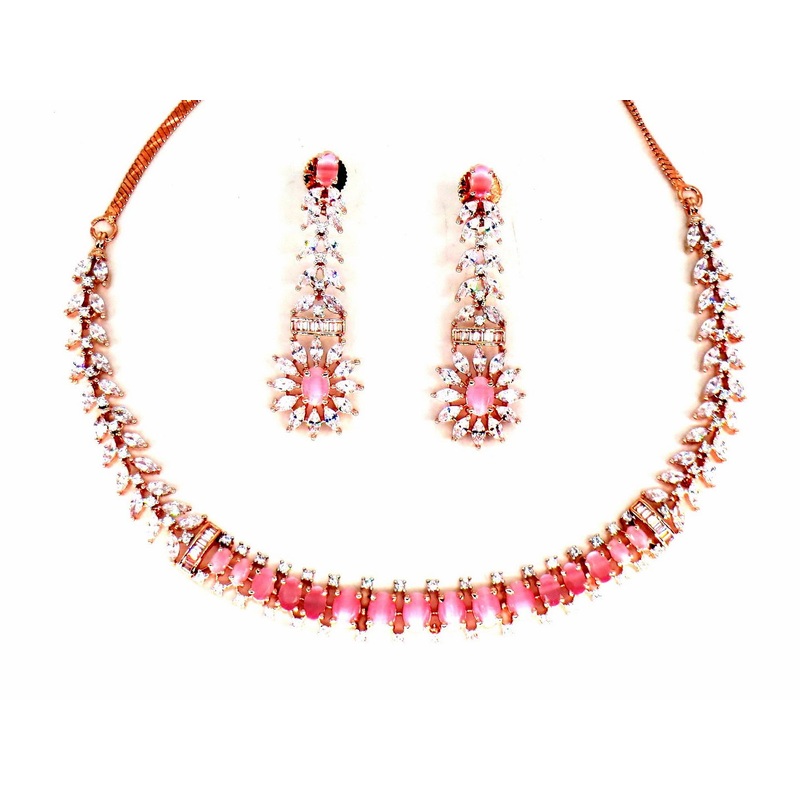 Jewelshingar Jewellery Fine Antique Polki Kundan RoseGold Plated Pink Colour Necklace For Women ( 60312NAD )