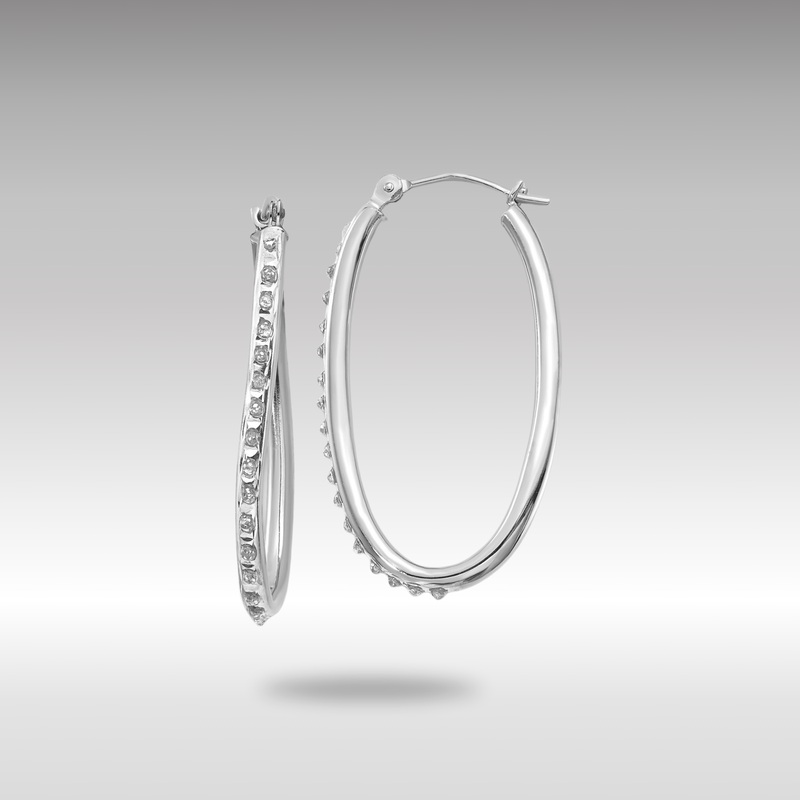 White Gold Diamond Fascination Oval Hinged Hoop Earrings – Model DF108