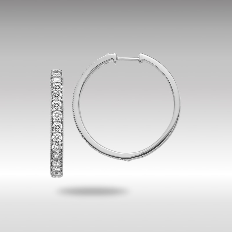 White Gold Diamond Milgrain Hinged Hoop Earrings – Model EM4284-200-WA