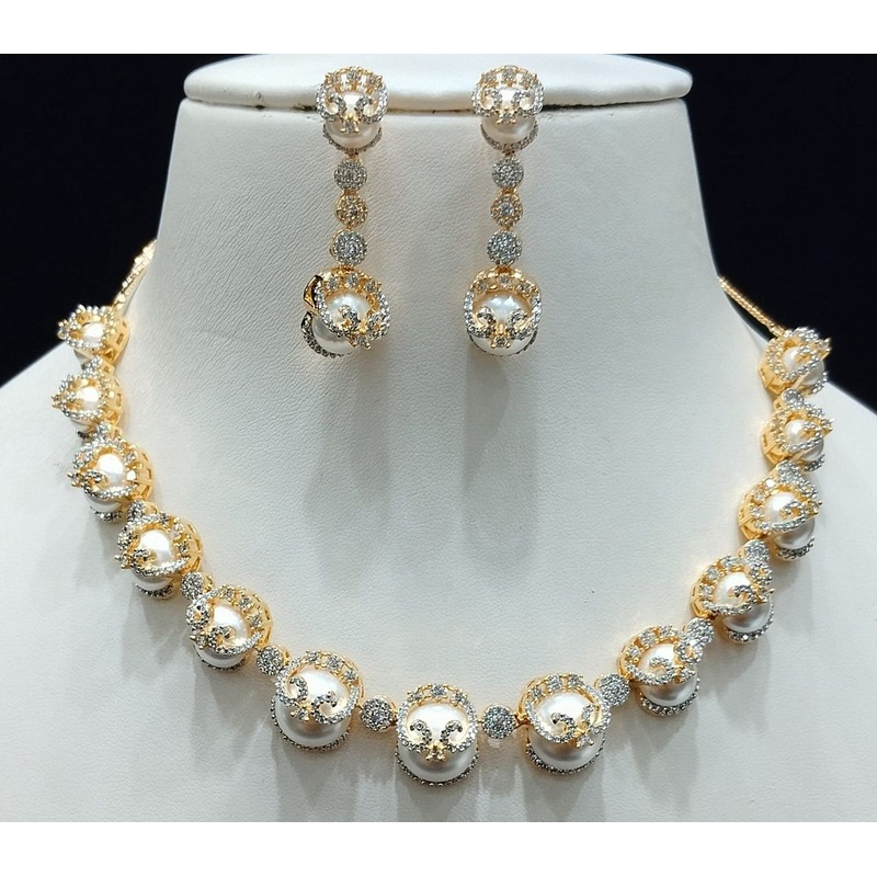 Zircon Necklace By  Colour Pearls, Plating Gold CSNA4419