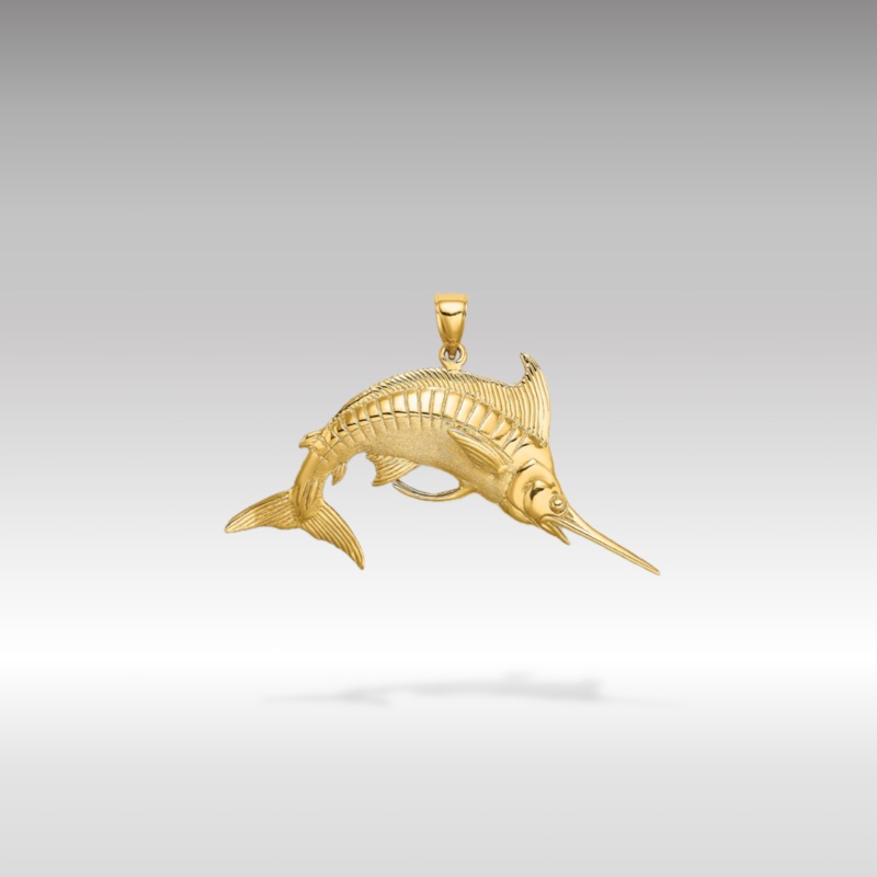 Gold 3D Polished/Satin Blue Marlin Pendant