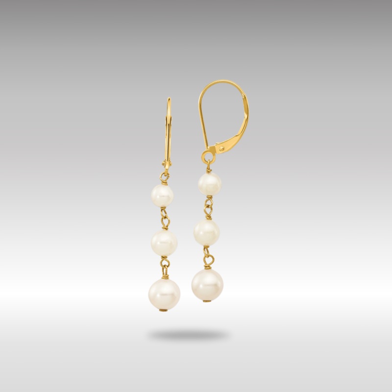 Gold 4-6mm Semi-round FW Cultured Pearl Graduated Leverback Earrings Model-XF569