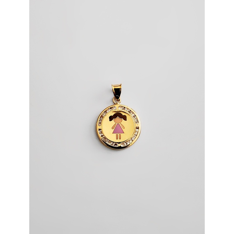 Gold CZ Enamel Girl Pendant – Model 2399