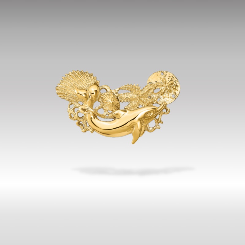 Gold Extra Large Dolphin and Shell Cluster Slide Pendant