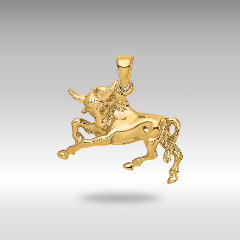 Gold Large Polished Raging Bull with Horns Charm – Model K6491
