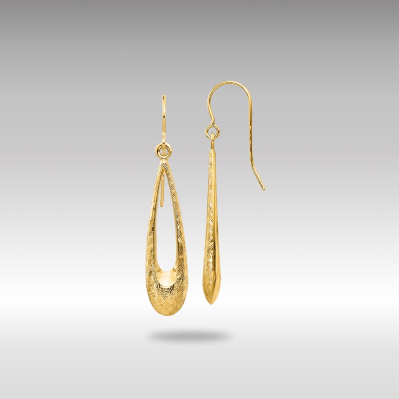 Gold Polished and Textured Teardrop Dangle Earrings Model-TH956