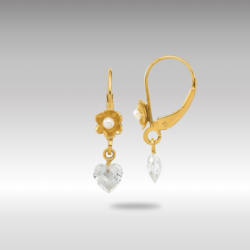 Gold Polished Freshwater Cultured Pearl and CZ Flower Leverback Earrings – Model SE2160