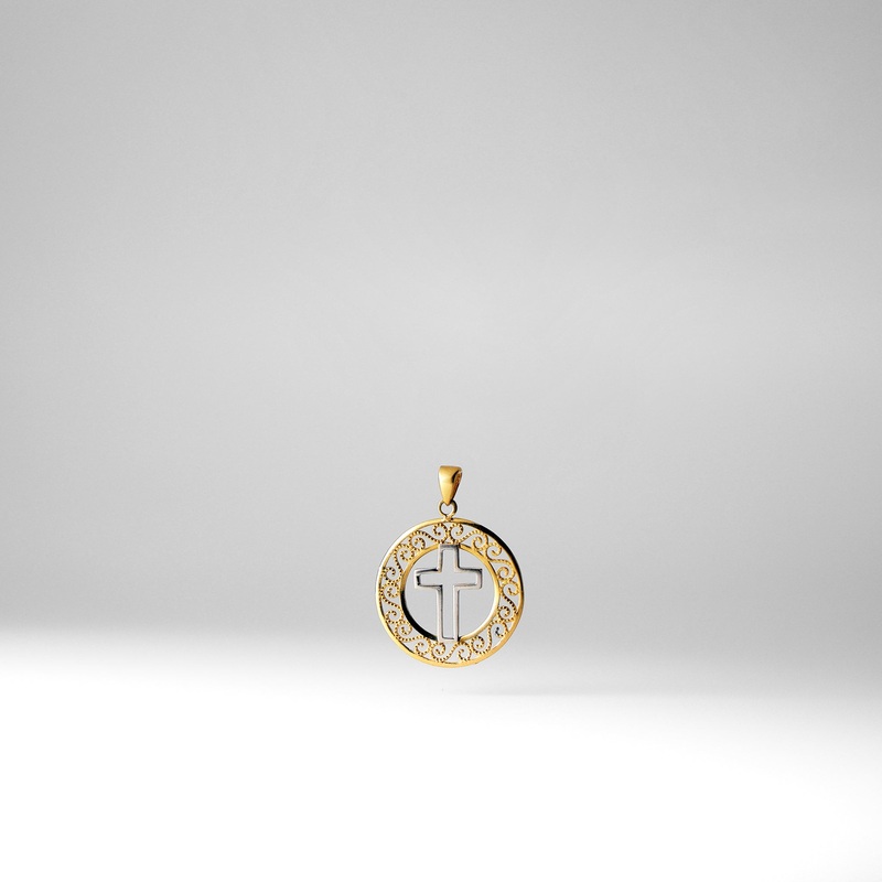 Gold Round Cross Pendant Two-Tones – Model 2230