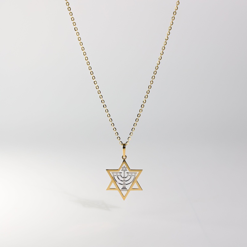 Gold Stone Menorah Star of David Pendant – Model 2238