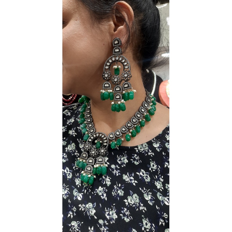 Jewelshingar Antique Polki Necklace Set In Fine Quality Jewellery ( 194125AST)