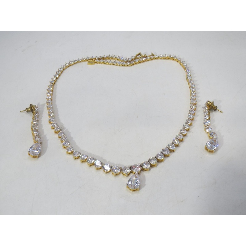 Jewelshingar Jewellery Fine American Diamond Gold Plated Clear Colour Necklace For Women ( 60760NAD )