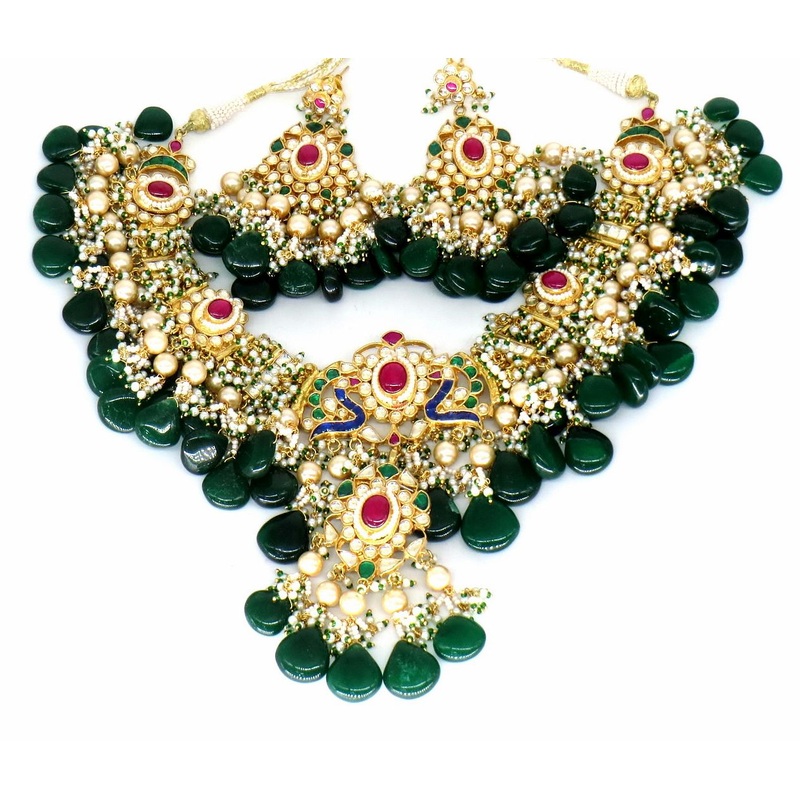Jewelshingar Jewellery Fine Antique Polki Kundan Gold Plated Multi Colour Necklace For Women ( 61356ACS )