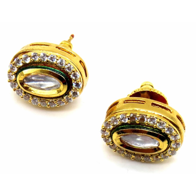 Jewelshingar Jewellery Gold Plating Clear Colour Stud Earrings For Women ( 49969-aces )