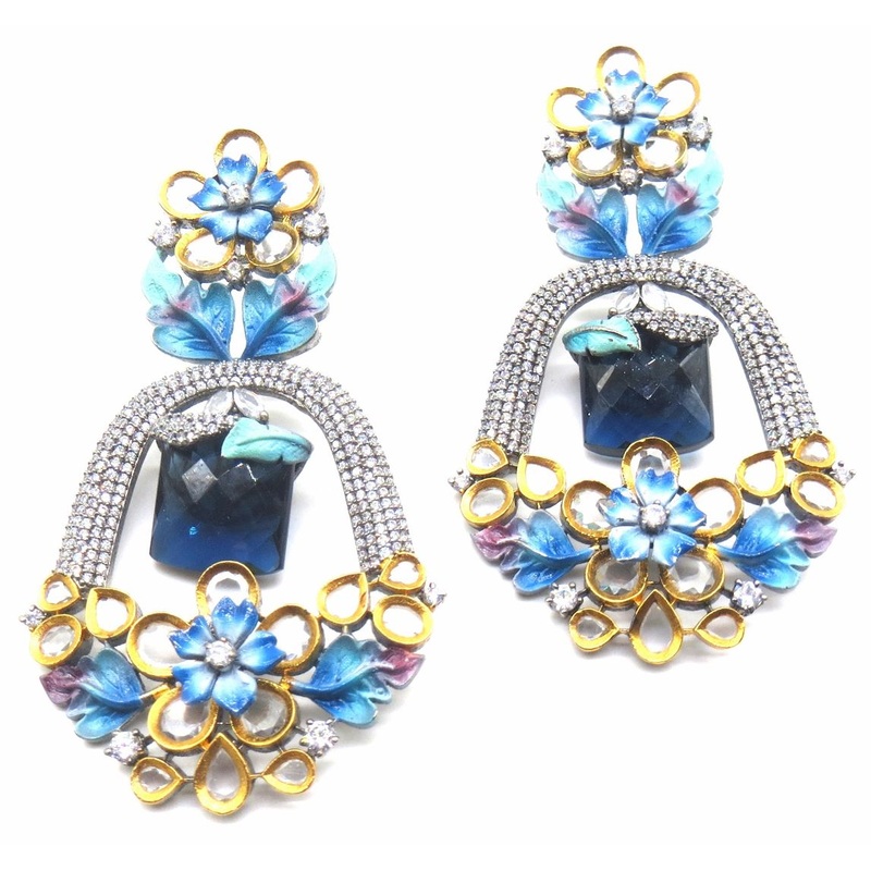 Jewelshingar Jewellery Victorian Plating Firozi Colour Dangle & Drop Earrings For Women ( 50140-dce )