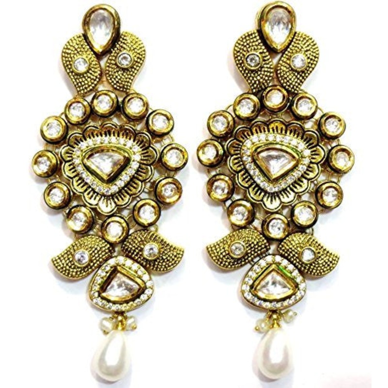 Jewelshingar Women’s Gold Plated Polki Kundan Earrings Danglers Studs Jewellery ( 3934-ace-kp-3499-d-1 )