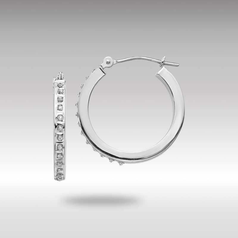 White Gold Diamond Fascination Round Hinged Hoop Earrings – Model DF229