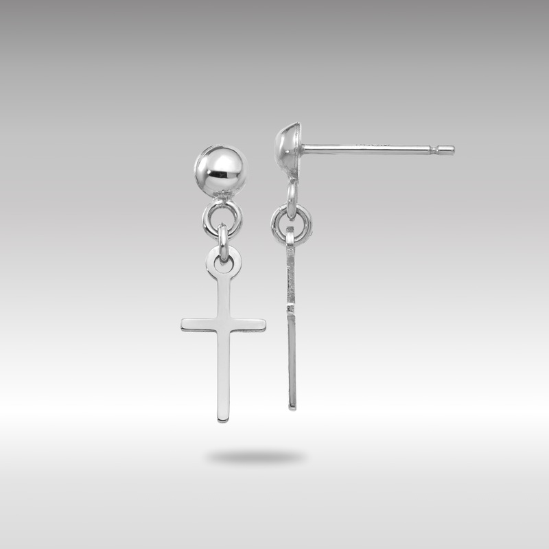 White Gold Polished Cross Dangle Post Earrings – Model TC741W