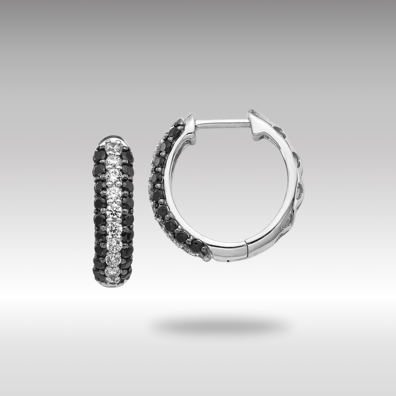White Gold White and Black Diamond Hinged Hoop Earrings – Model EM5399-BK-100-WA