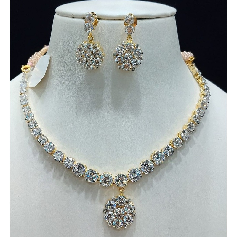 Zircon Necklace By  Colour Clear, Plating Gold CSNA4405