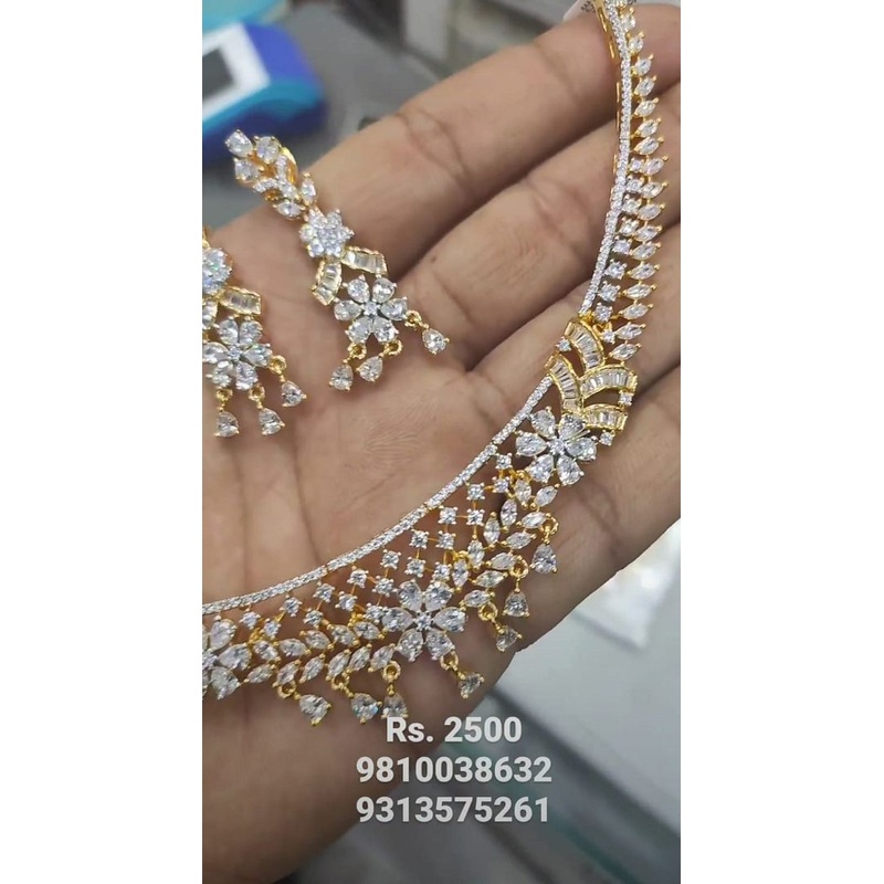 Zircon Necklace In Clear Colour And Two Tone Plating By  NKWA0214