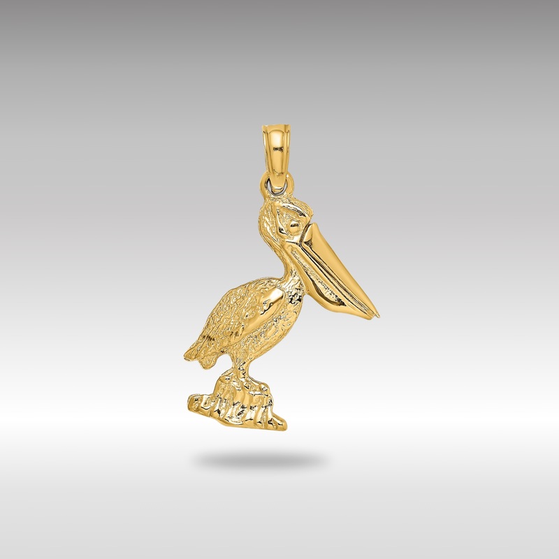 Gold 3-D Standing Pelican with Moveable Mouth Charm – Model K7695