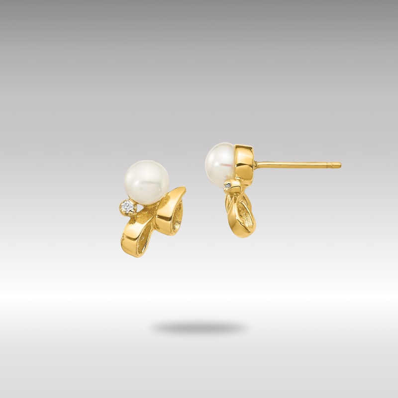 Gold 4-5mm White Button FW Cultured Pearl .02ct Diamond Post Earrings – Model XE3237AA