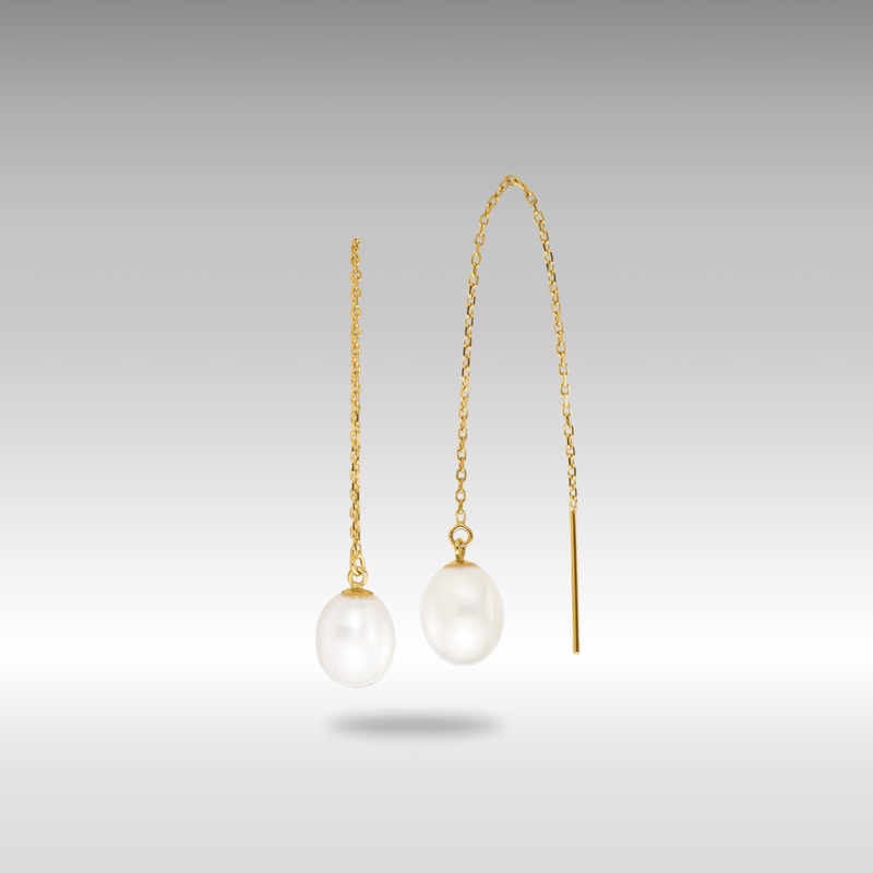 Gold 7-8mm White Rice FW Cultured Pearl Cable Chain Threader Earrings – Model XF711E