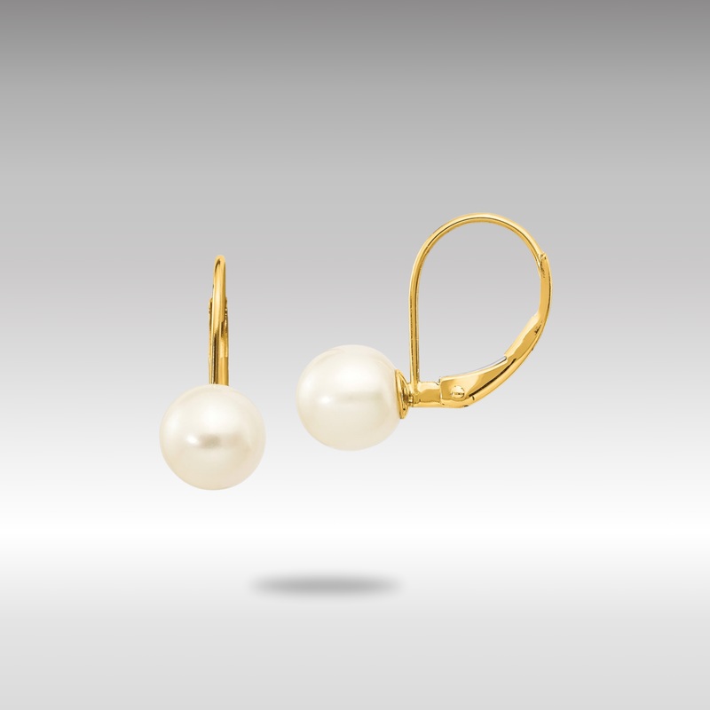 Gold 7-8mm White Round Freshwater Cultured Pearl Leverback Earrings – Model XF266E