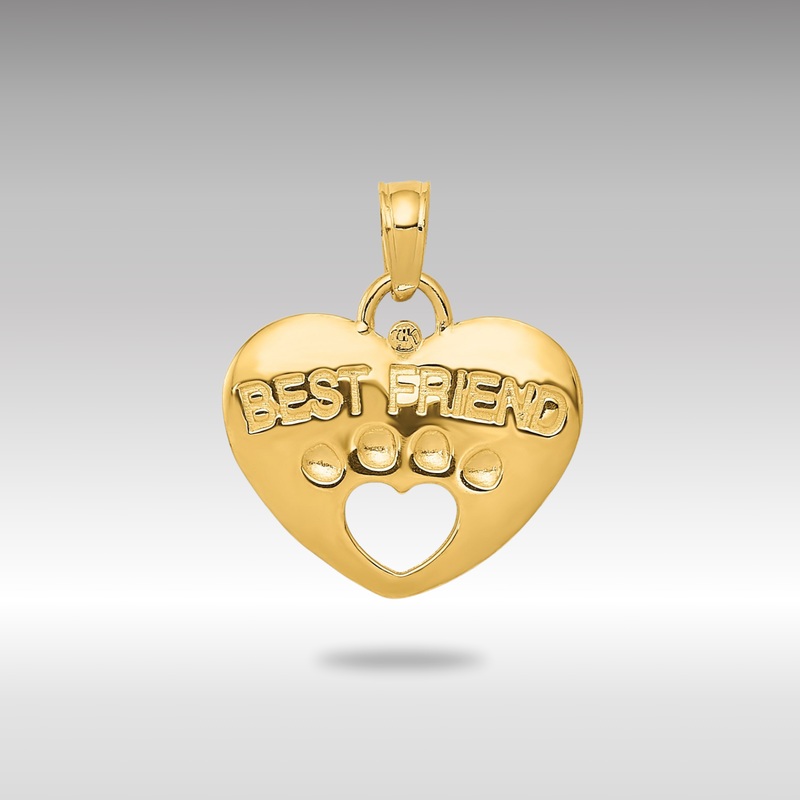 Gold BEST FRIEND on Heart with Cut-Out Paw Pendant – Model D4229
