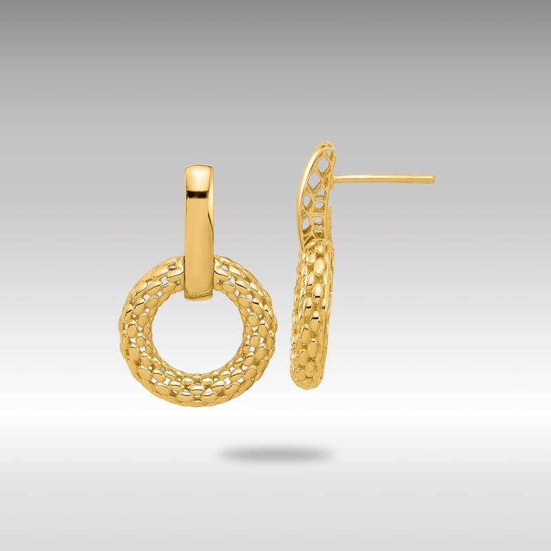 Gold Circle Mesh Earrings with Polished Post – Model BMDL107E